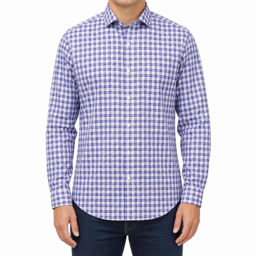 Ledbury Shirt Mens 17 36 Blue Purple Plaid Button Down Long Sleeve Dress Cotton